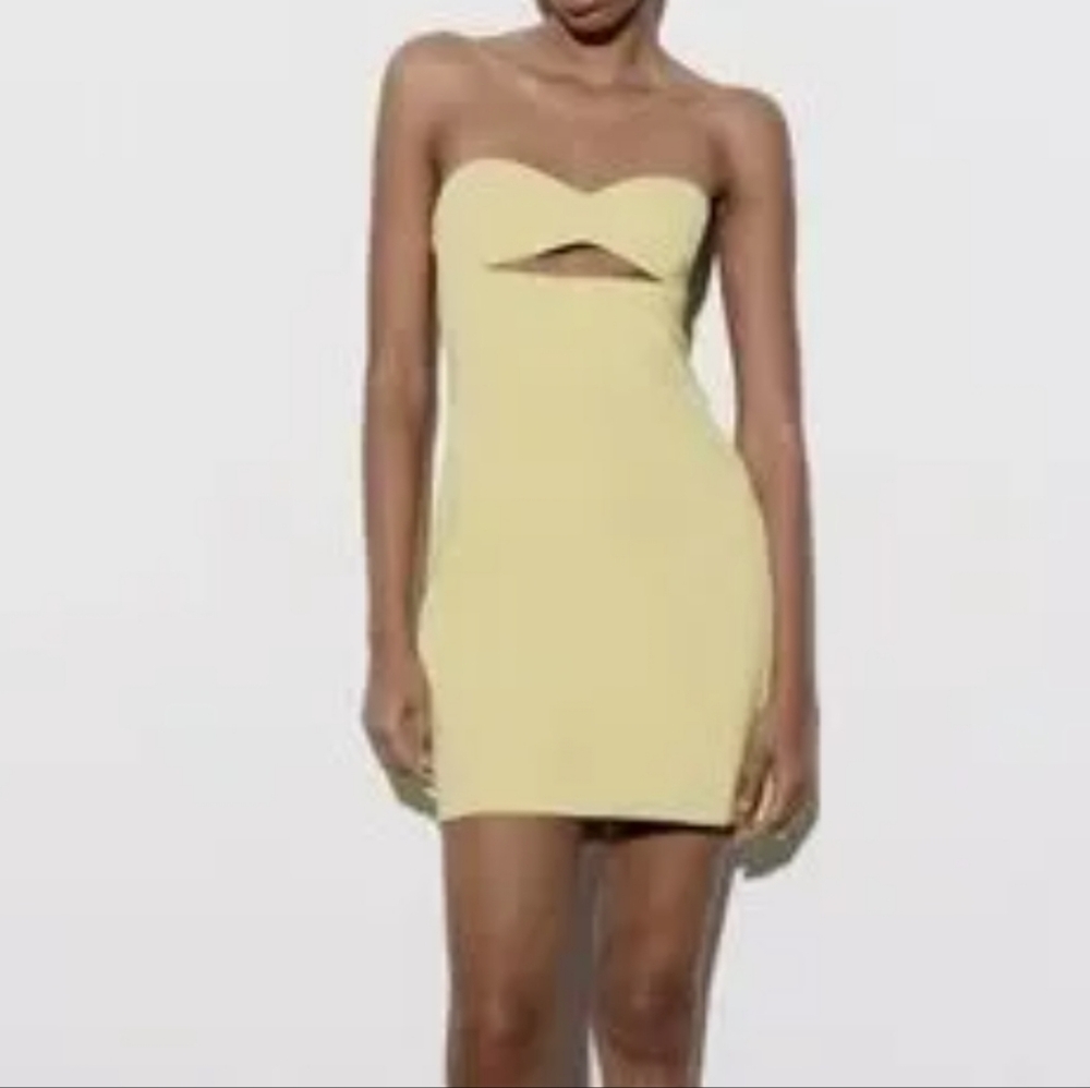 NWT Zara Yellow Strapless Mini Dress with cut outs sz small
